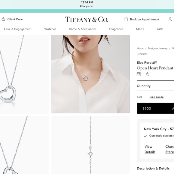 TIFFANY & CO.STERLING SILVER ELSA PERETTI OPEN HEART NECKLACE WITH DIAMOND! - Picture 4 of 5